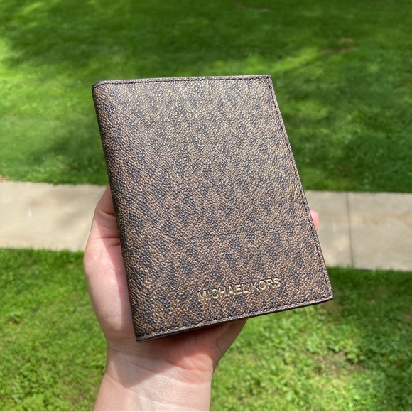 Michael Kors Handbags - Michael Kors Jet Set Signature MK Logo Brown Passport Cover Card Holder Travel
